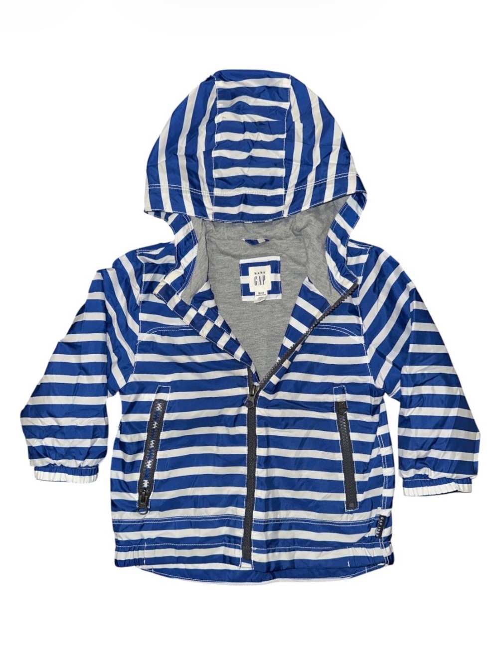 GAP Kids Lined Light Hooded Jacket — Blue and White Stripes